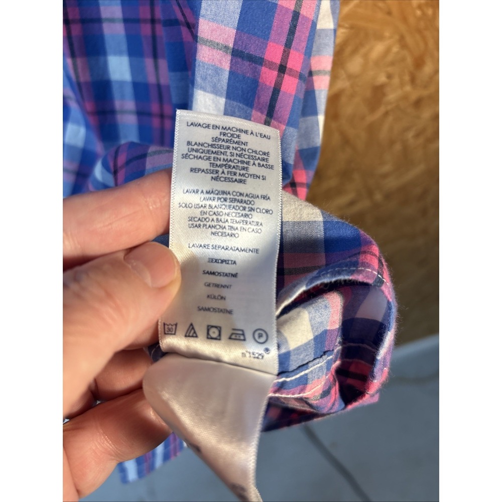 Chaps Stretch Blue And Pink Plaid Short Sleeve Men's Shirt Sz Large - Picture 7 of 11